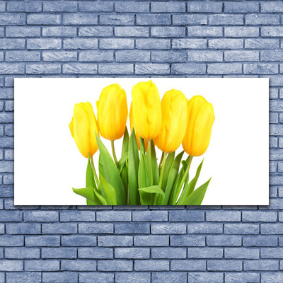 Glass Wall Art Tulips floral yellow