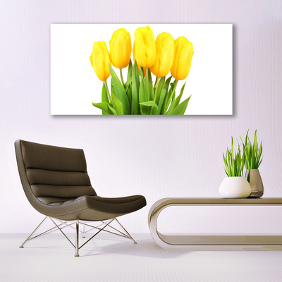 Glass Wall Art Tulips floral yellow