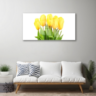 Glass Wall Art Tulips floral yellow