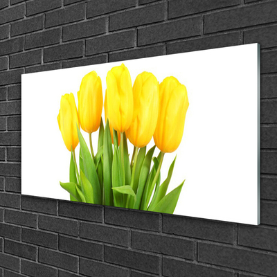 Glass Wall Art Tulips floral yellow