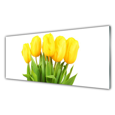 Glass Wall Art Tulips floral yellow