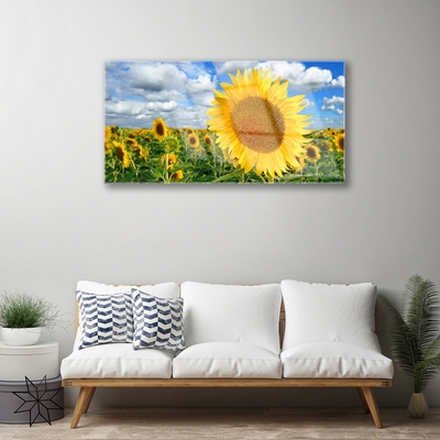 Glass Wall Art Sunflowers floral yellow brown