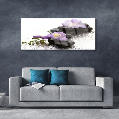 Glass Wall Art Flower stones art pink black