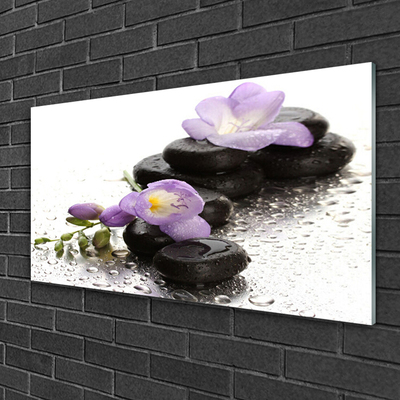 Glass Wall Art Flower stones art pink black