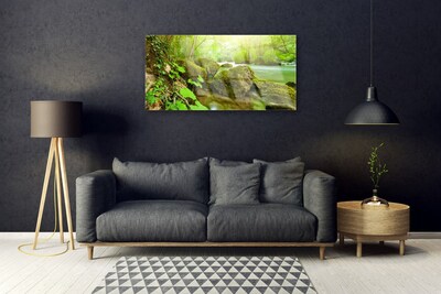 Glass Wall Art Lake stones nature green