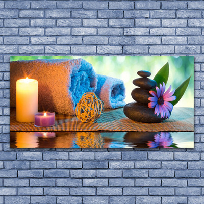 Glass Wall Art Candles stones flower art yellow black purple grey