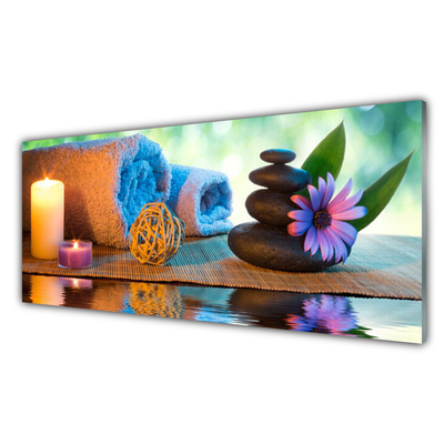 Glass Wall Art Candles stones flower art yellow black purple grey