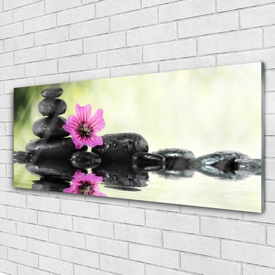 Glass Wall Art Flower stones art pink black