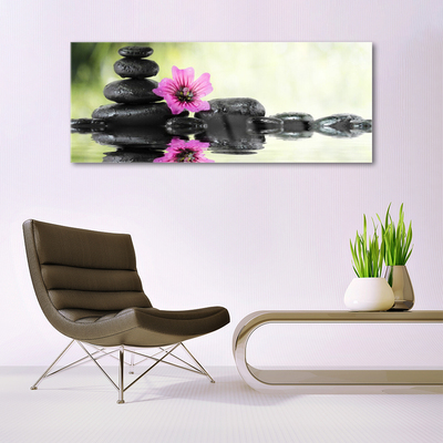 Glass Wall Art Flower stones art pink black