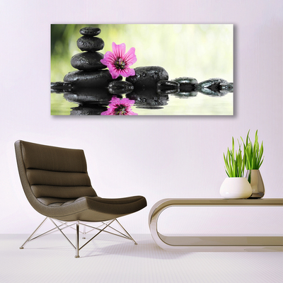 Glass Wall Art Flower stones art pink black