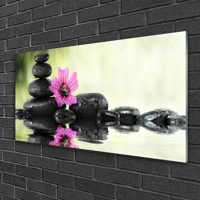 Glass Wall Art Flower stones art pink black