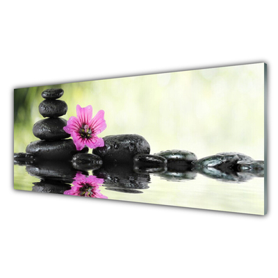 Glass Wall Art Flower stones art pink black