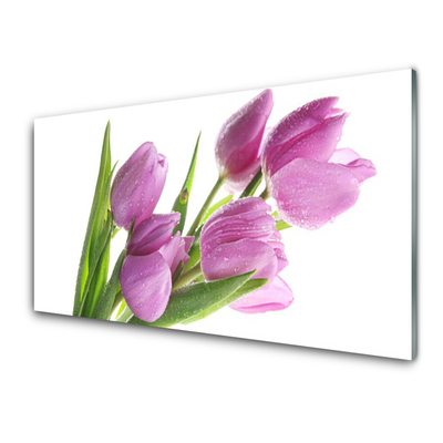 Glass Wall Art Tulips floral pink green