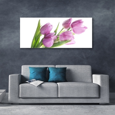 Glass Wall Art Tulips floral pink green