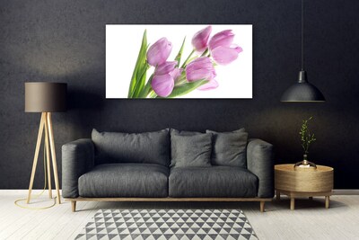 Glass Wall Art Tulips floral pink green