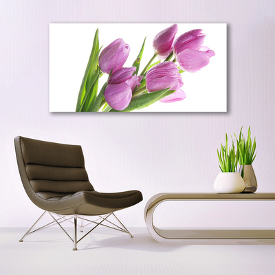 Glass Wall Art Tulips floral pink green