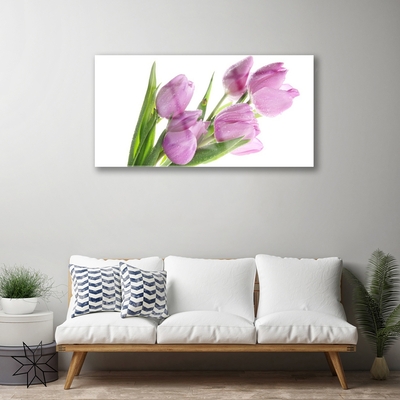 Glass Wall Art Tulips floral pink green