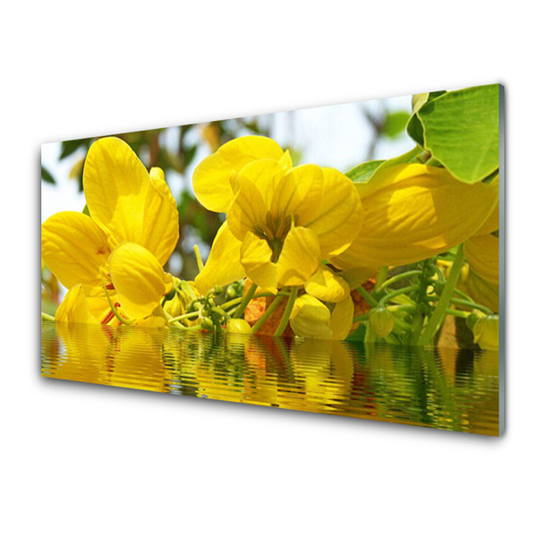 Glass Wall Art Flowers floral yellow