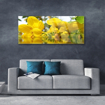 Glass Wall Art Flowers floral yellow