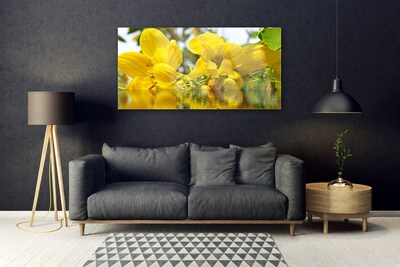 Glass Wall Art Flowers floral yellow