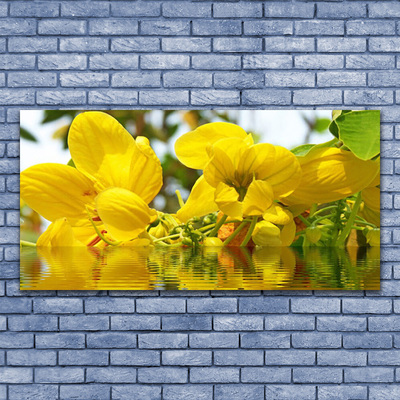 Glass Wall Art Flowers floral yellow