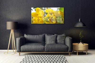 Glass Wall Art Flowers floral yellow