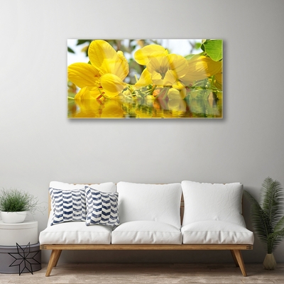 Glass Wall Art Flowers floral yellow