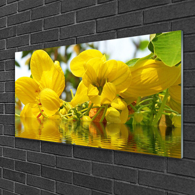 Glass Wall Art Flowers floral yellow