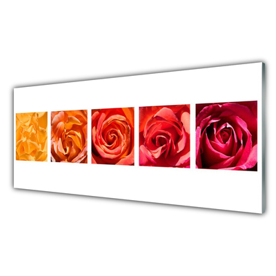 Glass Wall Art Roses floral yellow orange red