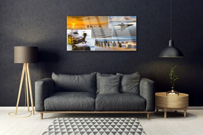 Glass Wall Art Ocean beach landscape yellow blue grey