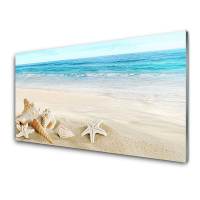 Glass Wall Art Starfish landscape blue white yellow