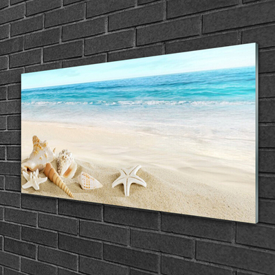 Glass Wall Art Starfish landscape blue white yellow