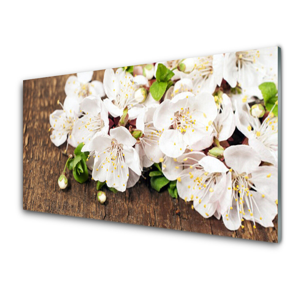 Glass Wall Art Flowers floral white