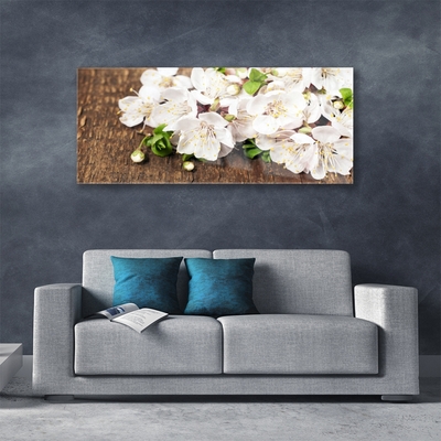 Glass Wall Art Flowers floral white