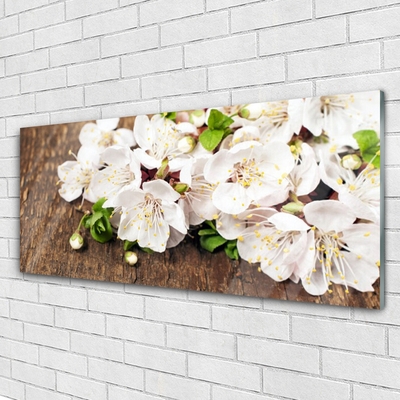 Glass Wall Art Flowers floral white