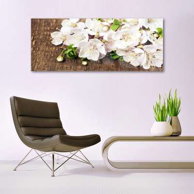 Glass Wall Art Flowers floral white