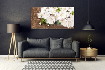 Glass Wall Art Flowers floral white