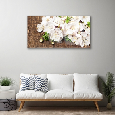 Glass Wall Art Flowers floral white