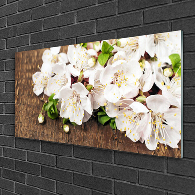 Glass Wall Art Flowers floral white