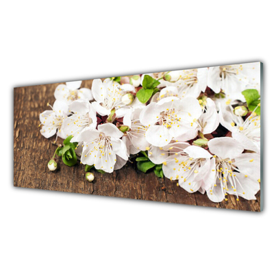 Glass Wall Art Flowers floral white