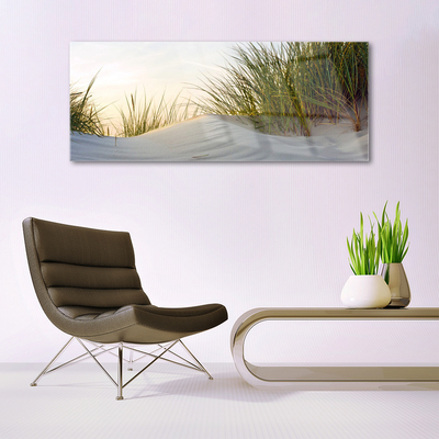 Glass Wall Art Sand grass landscape grey green