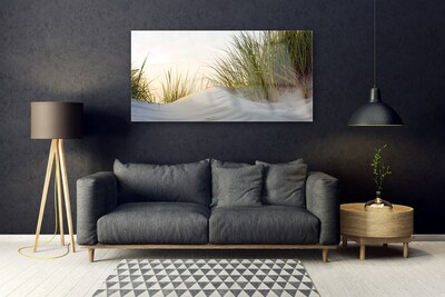 Glass Wall Art Sand grass landscape grey green