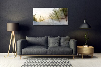 Glass Wall Art Sand grass landscape grey green