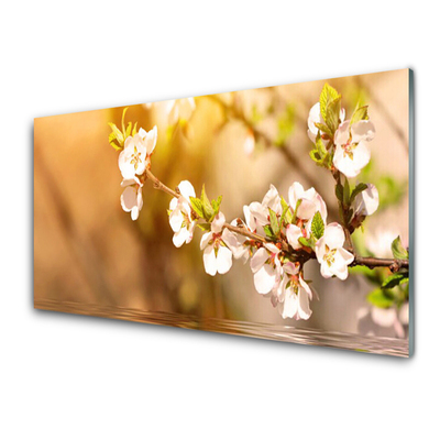 Glass Wall Art Flowers floral white