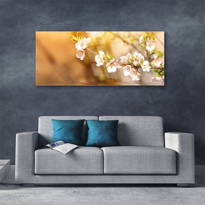 Glass Wall Art Flowers floral white