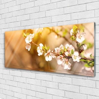 Glass Wall Art Flowers floral white