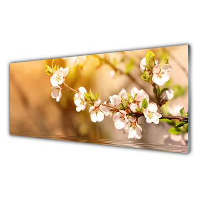 Glass Wall Art Flowers floral white