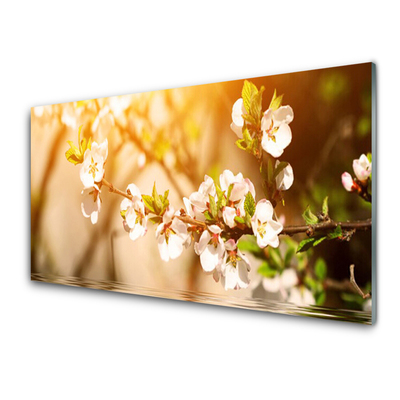 Glass Wall Art Flowers floral white