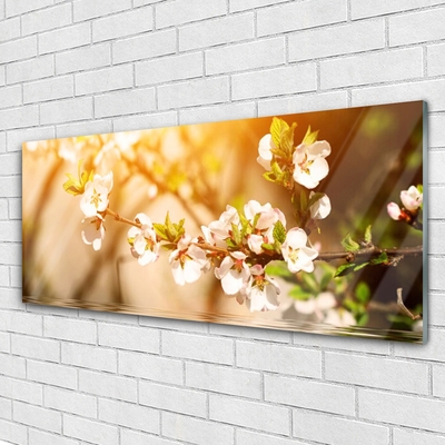 Glass Wall Art Flowers floral white