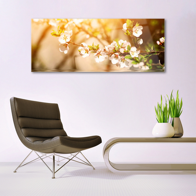 Glass Wall Art Flowers floral white